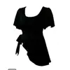 Roupa feminina plus size com design de alça irregular, camiseta de manga curta com gola redonda, top de verão para mulheres plus size, acinturado, estilo puro e atraente