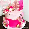 Decoración de Pastel Bola de Espuma Rojo Rosa Abanico Plegable Insertar Insertar Pastel de Cumpleaños Decoración Fiesta de Cumpleaños Niño Niña