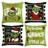 Funda de Almohada Navideña Transfronteriza de Comercio Exterior Grinch Divertida Almohada Cuatro Piezas Sofá Decoración del Hogar Cojín Personalización