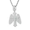 Amazon Europeo y Americano Plata S925 Micro-incrustada Moissanita Personalizado Colgante de Alas de Ángel Cruz Hip-Hop Tendencia Collar para Hombres