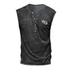 Chaleco casual de hombre de talla grande con placket de siete botones, código europeo transfronterizo, estampado digital 3D de letras, cuello V sin cuello para hombre