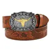 Cinturón de Mezclilla West Transfronterizo Vintage Tauro Repujado Juventud Clásico Unisex para Hombre Cinturón de Cuero Repujado Punk