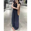 Calça Lavável de Algodão-Linho Tencel com Cintura Elástica e Cordão, Calça Casual Solta de Perna Larga, Estilo Old Money, Sensação Relaxada, Calça de Linho de Cintura Baixa