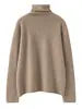 Novos estilos de outono e inverno: Camada base gola alta 100% cashmere puro, suéter de malha quente de cor sólida com mangas compridas para mulheres