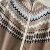 Cardigã de Caxemira Feminino 100% Caxemira Pura Novo Casual Retrô Casual Combinação de Cores Gola Lapela Jaqueta Suéter de Tricô