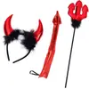 Accesorios de Juego de Rol para Fiesta de Halloween Diadema de Diablo Lanza Pajarita Conjunto de Cola Tocado de Cuernos Rojos