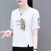 Comercio Exterior Transfronterizo Ropa para Madres, Camiseta de Manga Corta para Mujeres de Mediana Edad, Top Holgado de Media Manga para Mujeres Tallas Grandes, Camiseta Básica