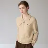 Nova jaqueta de malha com lapela de cashmere para mulheres, estilo coreano, com zíper, manga longa, cardigã de cashmere macio e jovial para outono e inverno