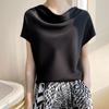 Camisa pequeña de seda 23 Nuevo cuello de seda morera Gusano de seda morera elegante acetato satén swing Top francés camisa de manga corta para mujer real