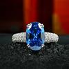 A tampa traseira 113# azul cristal lâmpada fluorescente mudança de cor grupo inlay anel aberto de luxo mulheres inlay temperamento joia da moda