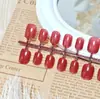Uñas Postizas Rojas Estilo Ojo de Gato de Moda, Uñas Lindas Estilo Ins Dulces y que Mejoran el Tono de Piel, Pegatinas para Uñas, 30 Piezas