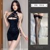 Noche Crujiente Sexy Lencería Puro Deseo Cheongsam para Mujer con Cuello Halter Tentación Pasión Espalda Hueca con Tirantes Abertura Alta Uniforme sin Quitar