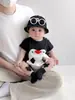 Macacão de bebê estilo verão fino estampa pinguim desenho animado macacão de manga curta roupa de engatinhar super fofo roupa de verão