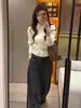 Suéter de Tricô Leve Estilo Miu para Negócios com Manga Longa para Mulheres, Versão Coreana Outono e Inverno, Gola Polo, Camisa Base de Tricô Trançado, Suéter que Marca a Cintura