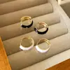 Brincos de Esmalte Preto e Branco de Nicho High-End com Estrela em Esmalte Gotejante e Brincos Redondos em Forma de Estrela com Cravação de Diamantes, Brincos de Argola Simples