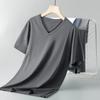 Algodão Puro Manga Curta Verão Masculino Novo Slim-Fit Versátil Cor Sólida Moderna Gola V Camiseta Básica Top para Homens Jovens e de Meia Idade