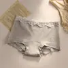 Calzones tipo boxer de algodón para mujer con ribete de encaje, 100% algodón, antibacteriano 10A, entrepierna extendida, shorts de seguridad dos en uno