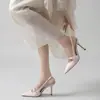 Tacones Altos Estilo Hada Primavera/Verano con Falda, Zapatos de Salón Stiletto Elegantes y Dulces de Punta Afilada para Mujer, Nuevo Diseño sin Espalda con Lazo