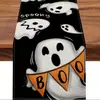 Toalha de mesa de Halloween transfronteiriça com estampa de caveira e morcego, banner de toalha de mesa para decoração de festa de feriado para sala de jantar interna
