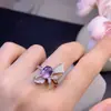 Anillo de Amatista Pura Natural para Mujer Color Súper Genial Piedra al Descubierto Tamaño 7*9mm Plata Pura S925 de Alto Grado Incrustado