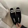 Zapatos Negros de Punta Cuadrada Bajos Poco Profundos de Tacón Bajo y Tacón Alto para Mujer, Terciopelo con Pedrería, Zapatos de Vestir de Nuevo Estilo para Principios de Otoño 2025, Zapatos de Trabajo
