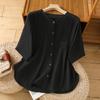 Cárdigan de Lino Lavado a la Arena de Manga Media para Mujer, Camisa Holgada de Manga Tres Cuartos, Chaqueta, Top Casual