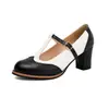 Otoño/Invierno 2026 Pedido Extranjero Tacón Alto Grueso Tallas Grandes 40-43 Bloque de Color Patrón Degradado Zapatos de Salón con Tira en T y Boca Baja