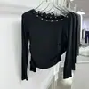 Camiseta Tendência Fina de Manga Longa para Mulheres, Nova Outono Slim Fit, Simples Versátil Doce Fofa Estilo Chanel Atacado