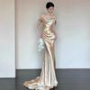 Vestido de Noche Cola de Pescado Francés Aliexpress Gama Alta Lujo Ligero Amazon Un Hombro Banquete de Compromiso Vestido de Brindis para Novia