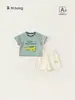 ¡Envío gratis! Nuevo conjunto de ropa de verano para niños: Camiseta a rayas y shorts, atuendo casual para bebés niños, conjunto de dos piezas para niños