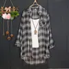 Camisa Protectora del Sol de Gasa Transfronteriza de Aliexpress, Chaqueta Delgada, Top de Longitud Media Holgado que Cubre los Glúteos, Camisa de Manga Larga a Cuadros