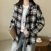 Foto Real de Camisas de Designer de Nicho Estilo Coreano de Alta Qualidade para Mulheres, Primavera Vintage Estilo Hong Kong Versátil Solta Camisas Xadrez