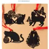 Lecai Papelaria Aba de Selo para Envelope Mini Marcador de Página Vazado Atacado Animal de Desenho Gato Preto Série Metálica Marcador de Página
