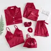 Pijama Delgado Estilo Ins Transfronterizo de Comercio Exterior para Mujer, Conjunto de Siete Piezas para Primavera y Otoño, Ropa de Casa con Patrón de Grulla, Pijama Delgado para Todas las Estaciones