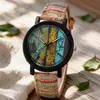 Popular Transfronterizo para Mujer Casual Correa de Cuero con Textura de Madera Esfera Digital Grande Reloj Rayado Retro Reloj para Estudiantes para Mujer