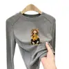 Colección de otoño e invierno: Ropa interior para niñas con forro de polar y estampados de dibujos animados, disponible en tallas mediana y grande, cuello redondo, manga larga, tejido cepillado cálido y suave.