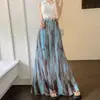 Saia Tie-Dye Retrô para Mulheres em Estilo de Férias de Primavera e Verão Cintura Alta Aparência Emagrecedora Saia Evasê Saia Longa com Caimento Saia de Grande Balanço Nicho
