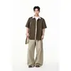 Ace Verano Nuevo Estilo Estilo Hong Kong Yuppie Camisa de Manga Corta para Hombre Holgada Rayas Patchwork Falsa de Dos Piezas Camisa Hc2718