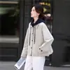 Gabardina Corta Patchwork Color Block para Mujer, Abrigo con Capucha de Manga Larga para Mujer Otoño 2025