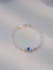 Pulseira de Pérolas Redondas Aquamarina de Alto Brilho para Mulheres, Estilo Designer, Presente para Melhor Amiga, Presente para Namorada, Pulseira de Contas Prateadas