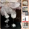 Par de Taças de Brinde para Casamento DIY Taças de Brinde para Casamento Taças de Pé Alto Conjunto de Caixa de Presente Presente de Casamento Kit de Materiais para Taças de Brinde