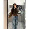 Blusa de tricô casual estilo coreano com manga morcego e decote V com amarração para mulheres, nova, justa, cor sólida, versátil