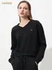 Sudadera de Manga Larga Nueva para Mujer CANVAUS Mujer 2024 Invierno Cuello en V Hombro Caído Manga Sencilla Estilo Bordado Sudadera