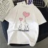 Camiseta Gráfica Rock 90S Transfronteiriça Aliexpress para Mulheres Simples Pintura a Pincel Gato Camiseta Harajuku Retro Camiseta Moda Mulheres