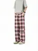 Calça Casual Xadrez Retro Americana Masculina Reta Solta Cintura Alta Perna Larga Primavera Outono Nova Versátil Comprimento Total Calça Longa Xadrez