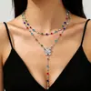Collar en Capas de Cadena de Cristal Colorida Estilo Ins Transfronterizo Europeo y Americano para Mujer Collar con Colgante de Flor y Borla de Diamante de Color de Lujo Ligero