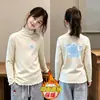 Ropa interior para niñas Otoño/Invierno Nueva Elegante Cuello Semialto Forro Polar Ropa Interior Camiseta de Manga Larga para Niña Top con Volantes