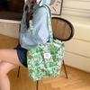 26101 Bolsa de Lona com Flor Vintage Ins Bolsa de Ombro Casual Bolsa de Tecido Bolsa Grande Portátil Estudante Doce Bolsa Tote