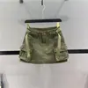 Khaki macacão saia feminina verão quente menina Anti-exposição Denim emagrecimento saia retrô cintura alta A- linha saia curta