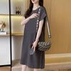 Z1-Comercio Exterior Transfronterizo Estilo Coreano Manga de Murciélago Talla Grande Vestido Holgado Casual Versátil Abertura por Encima de la Rodilla Falda Larga Perezosa